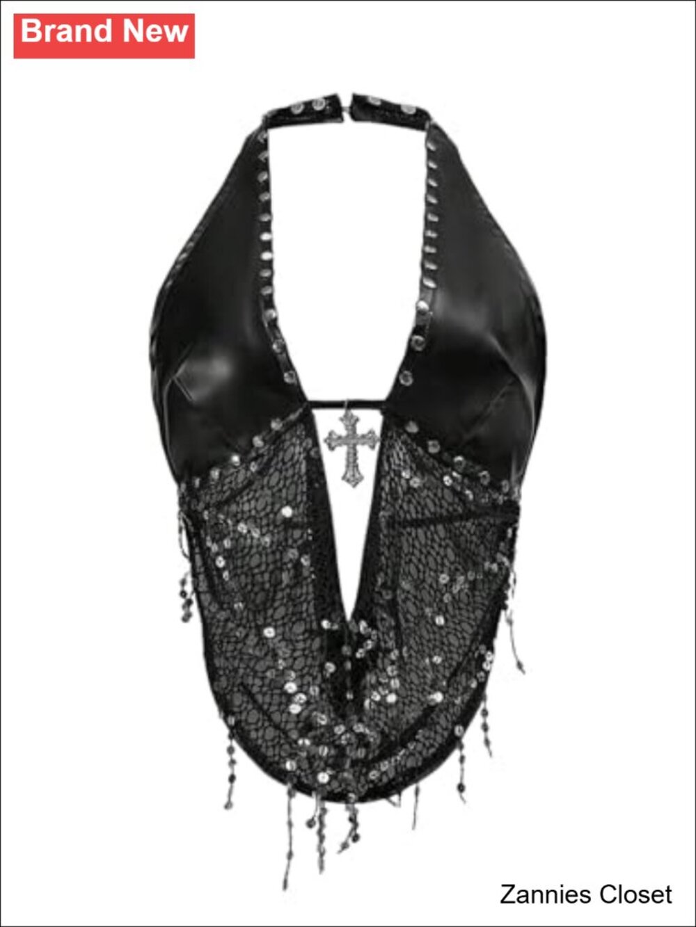 ✨ SOLY HUX Women's Y2K Rave Halter Crop Top with Contrast Sequin & Asymmetrical